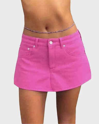 Vintage Blue Denim Mini Skirt – Casual Cotton Fit with Belt Loops