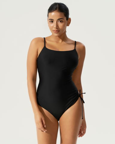 Spaghetti strap drawstring one-piece swimsuit