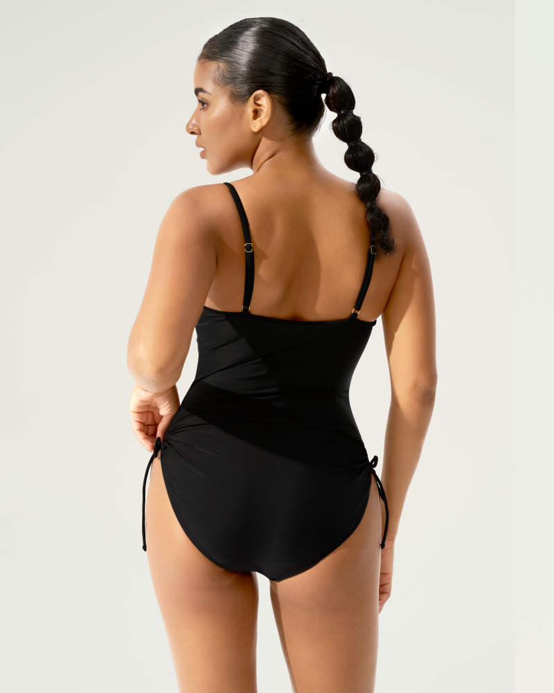 Spaghetti strap drawstring one-piece swimsuit