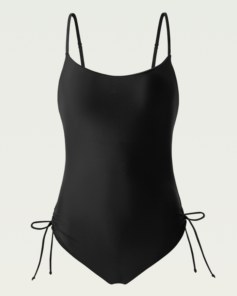 Spaghetti strap drawstring one-piece swimsuit