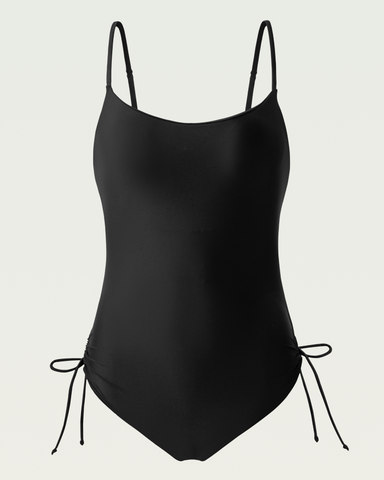 Spaghetti strap drawstring one-piece swimsuit