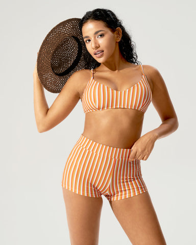 Striped Halter Bikini Three-Piece Set