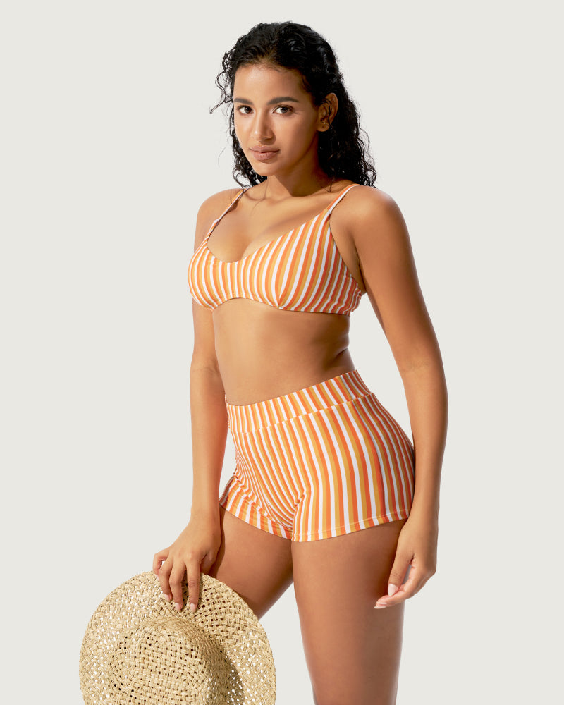 Striped Halter Bikini Three-Piece Set