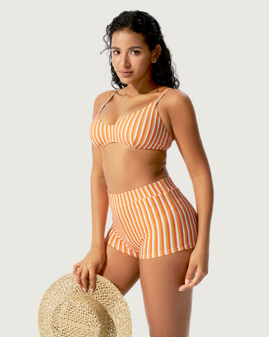 Striped Halter Bikini Three-Piece Set