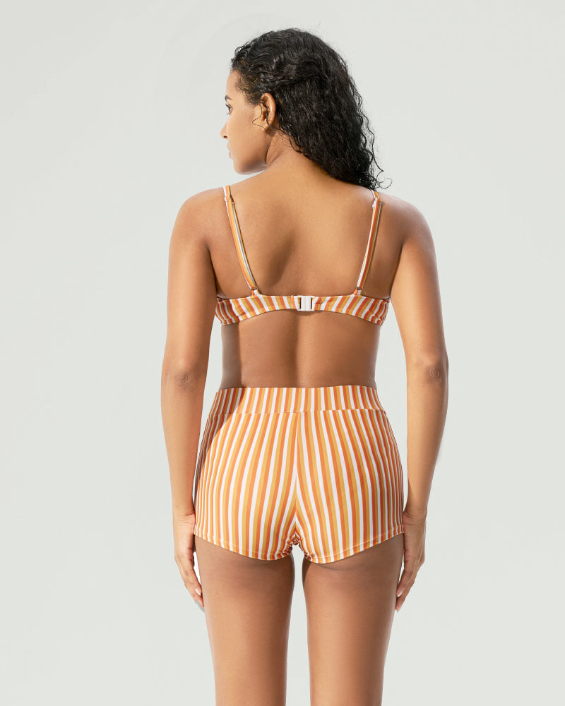 Striped Halter Bikini Three-Piece Set