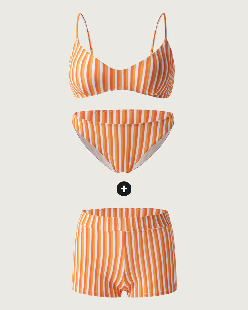 Striped Halter Bikini Three-Piece Set