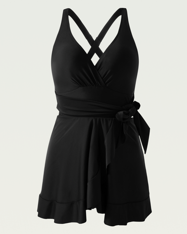 Cross-Collar Waist-Tie 2-in-1 Dress