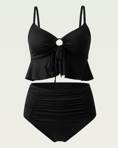 Camisole-Strap Tankini Set with Bikini Bottoms