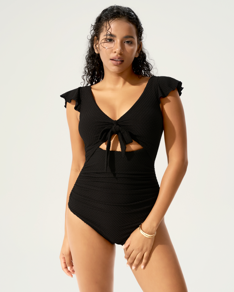 Laced Cutout Textured One-Piece Swimsuit