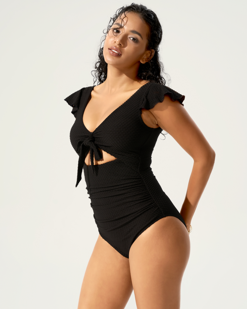 Laced Cutout Textured One-Piece Swimsuit