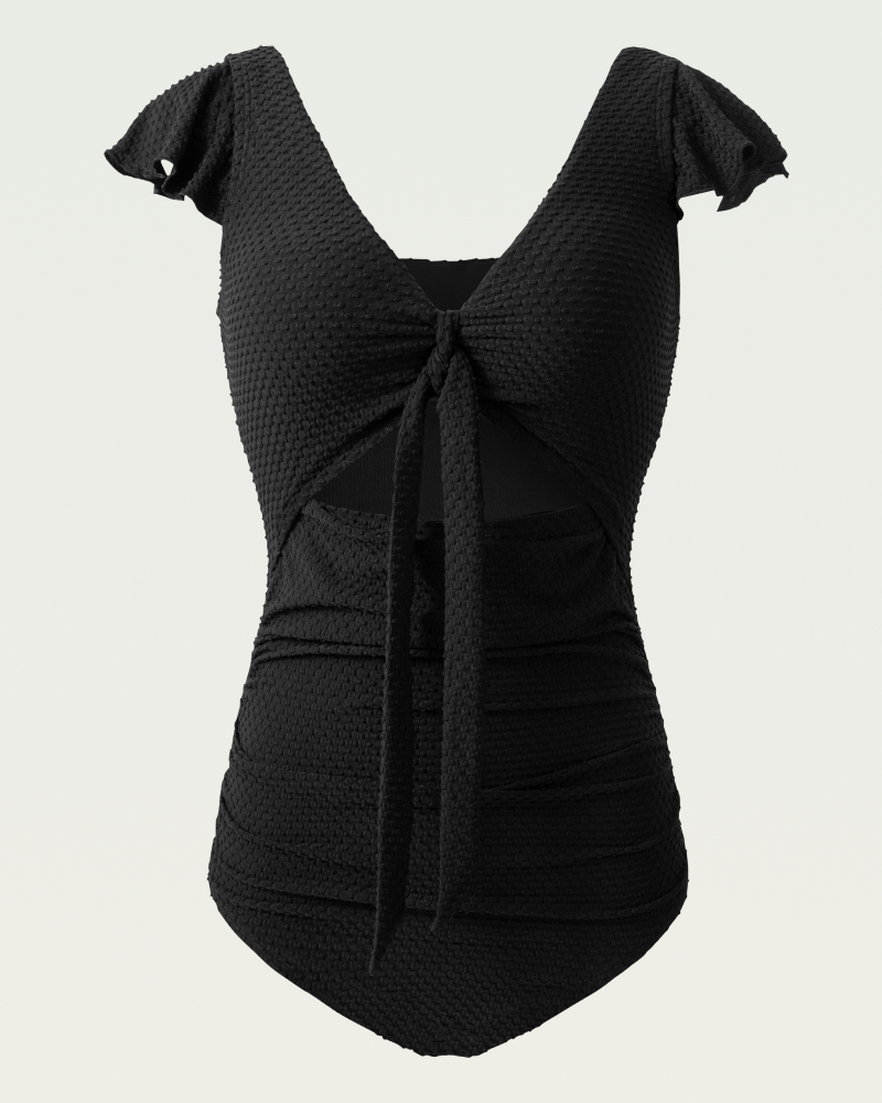 Laced Cutout Textured One-Piece Swimsuit