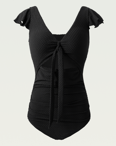 Laced Cutout Textured One-Piece Swimsuit