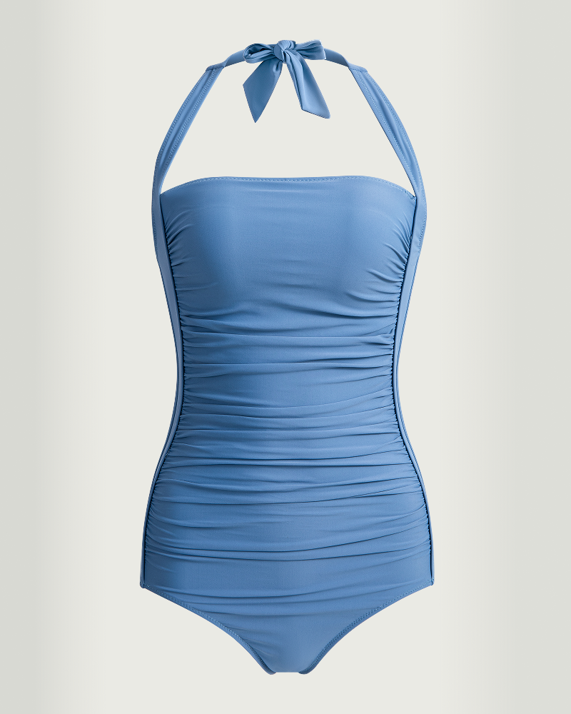 Halter-neck tummy-control one-piece swimsuit