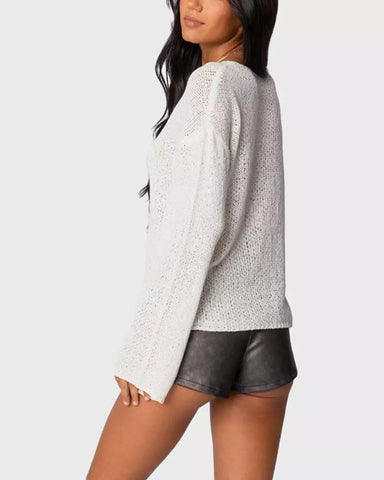 Drop-shoulder lightweight knit sweater
