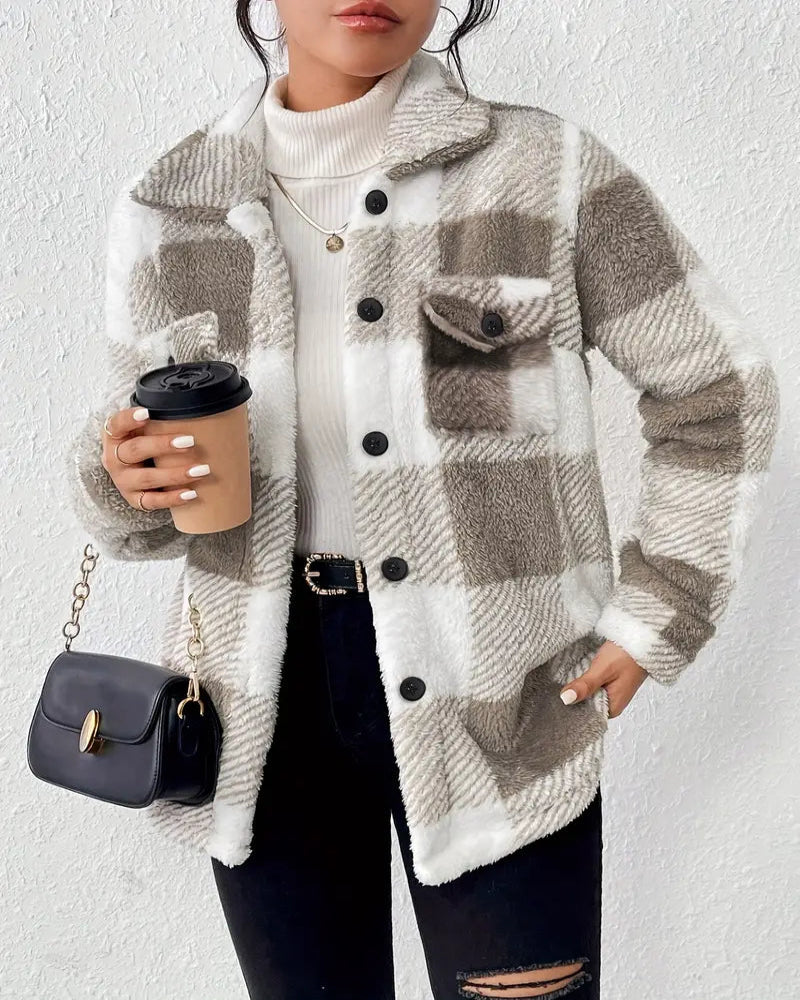 Women's Checkered Plush Fleece Winter Jacket