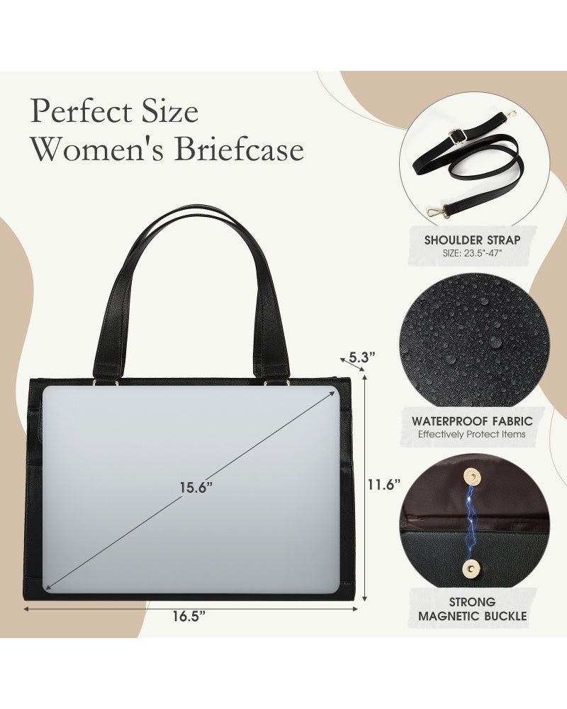 UUH Leather Laptop Tote Bag with Makeup Pouch