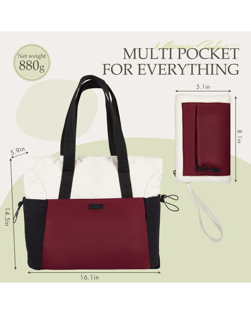 UUH Stylish Puffer Tote Bag for Women with Wallet