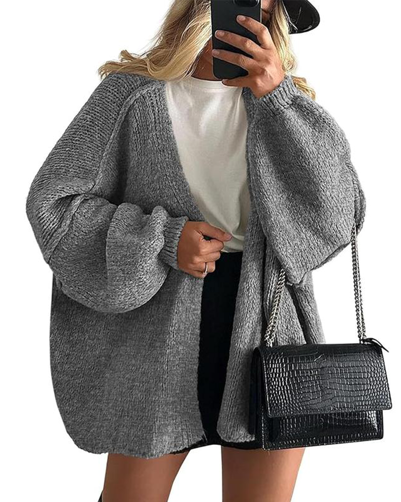 Women's Oversized Cardigan Sweater Fall Long Lantern Sleeve Knit Open Front