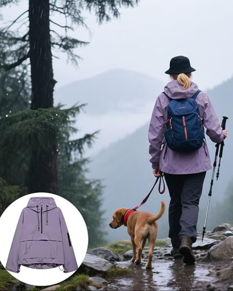 Women's  Waterproof Oversized Fall Hoodie Coat  Jacket with Adjustable Waist, Hood & Cuffs, Jacket Outerwear with