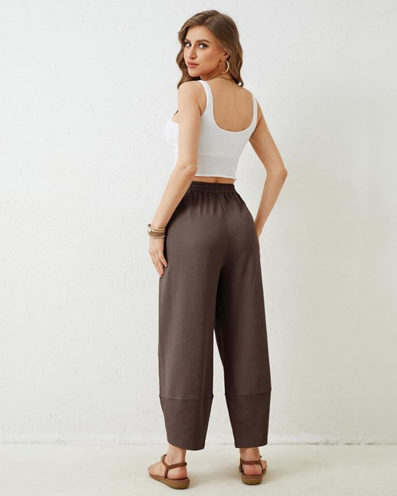 Womens Baggy Wide Leg Pants Casual Elastic Waisted Palazzo Harem Pants with Pockets