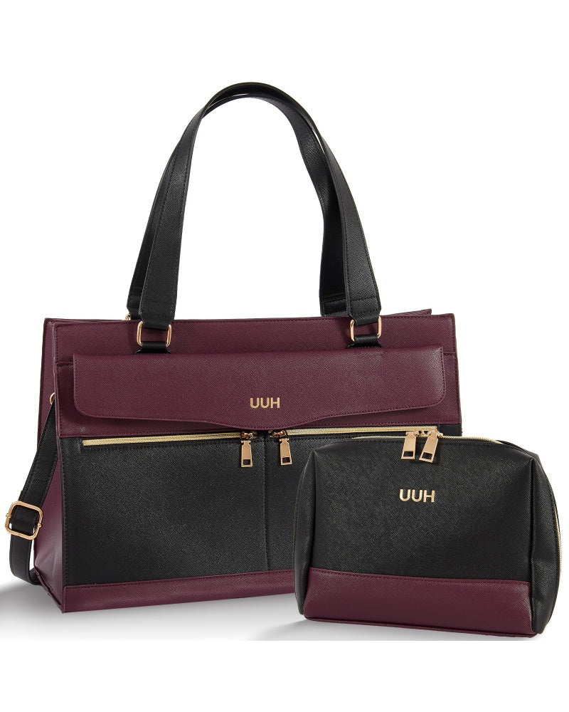 UUH Leather Laptop Tote Bag with Makeup Pouch