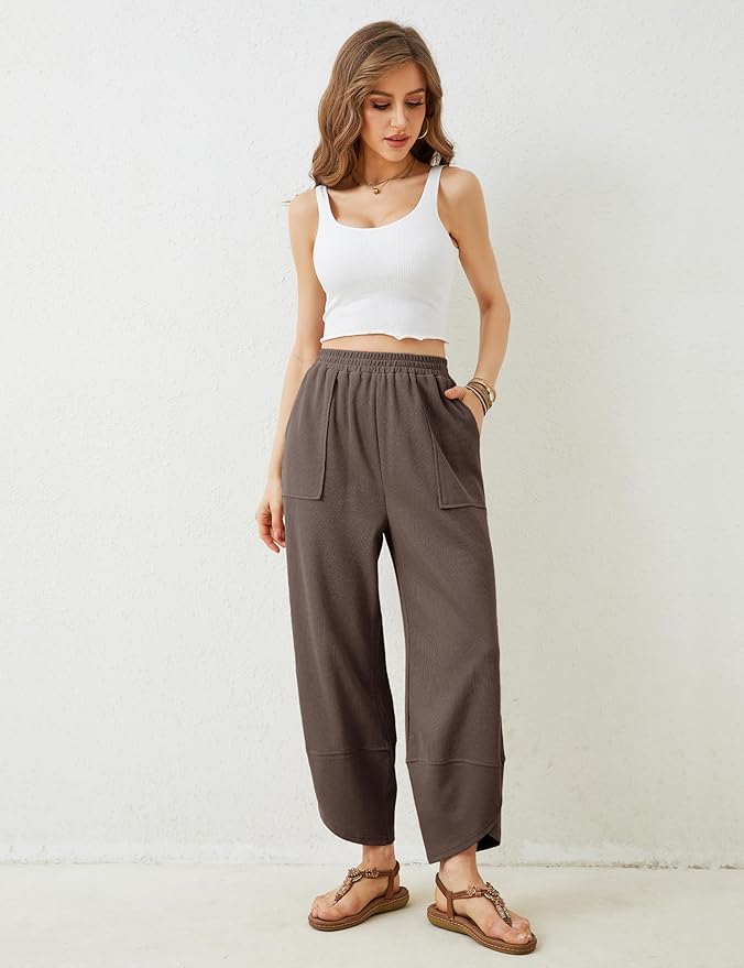 Womens Baggy Wide Leg Pants Casual Elastic Waisted Palazzo Harem Pants with Pockets