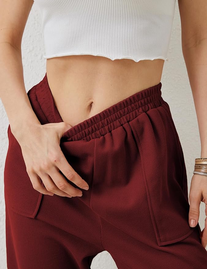 Womens Baggy Wide Leg Pants Casual Elastic Waisted Palazzo Harem Pants with Pockets