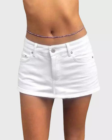 Vintage Blue Denim Mini Skirt – Casual Cotton Fit with Belt Loops