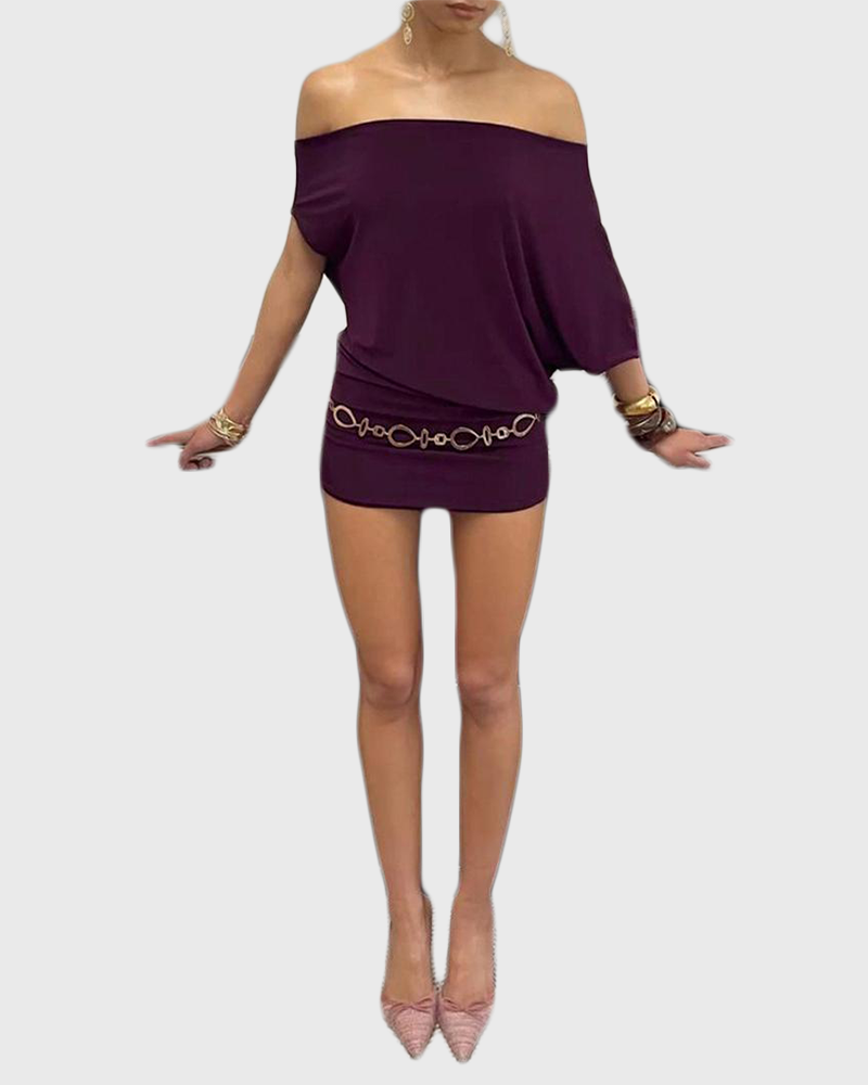 Solid color bat sleeve dress