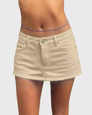 Vintage Blue Denim Mini Skirt – Casual Cotton Fit with Belt Loops