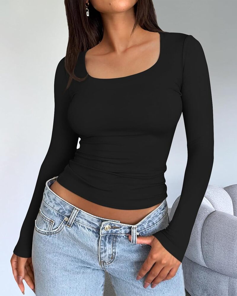 Women's Basic Double Layering Tight Slim Fit T Shirts