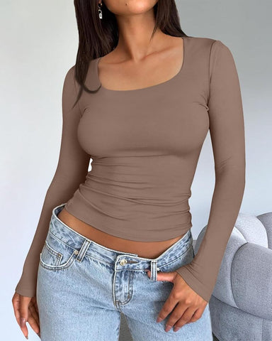Women's Basic Double Layering Tight Slim Fit T Shirts