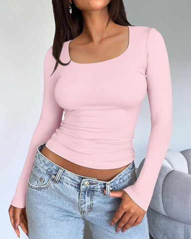 Women's Basic Double Layering Tight Slim Fit T Shirts
