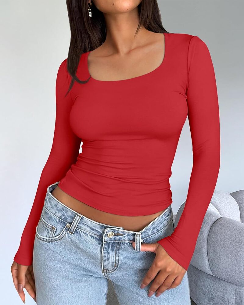 Women's Basic Double Layering Tight Slim Fit T Shirts