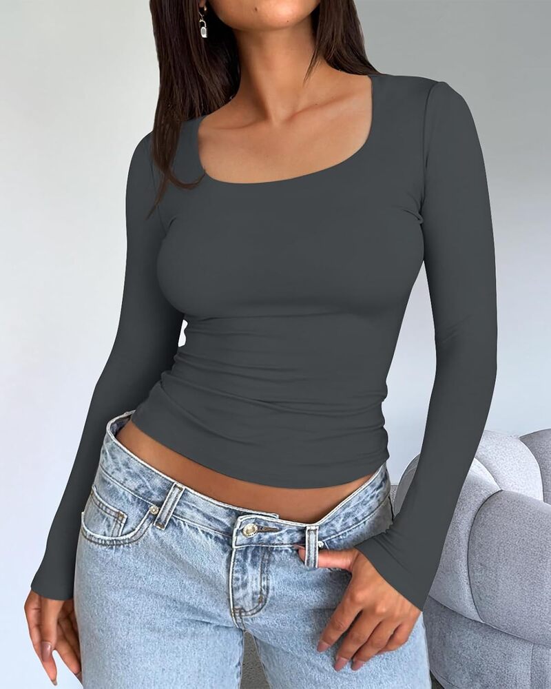 Women's Basic Double Layering Tight Slim Fit T Shirts