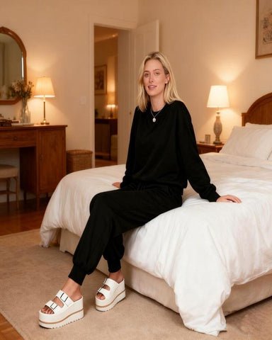 Women's Long Sleeve Knit Loungewear Set Jogger Pants Outfit