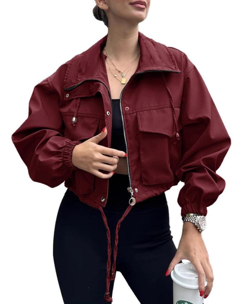 Women‘s Cropped Jacket Zip Up Oversized Utility Short Coat