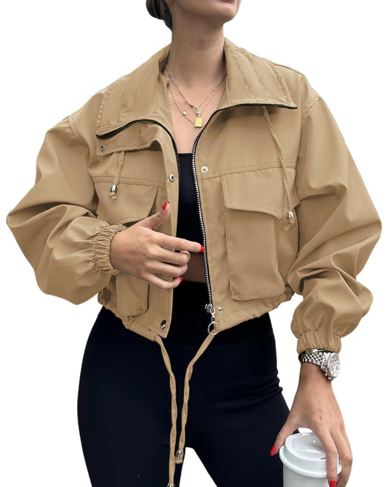 Women‘s Cropped Jacket Zip Up Oversized Utility Short Coat