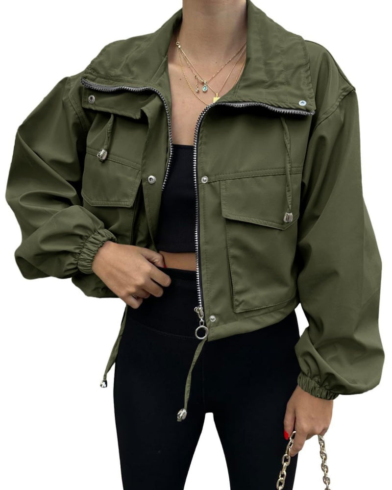 Women‘s Cropped Jacket Zip Up Oversized Utility Short Coat