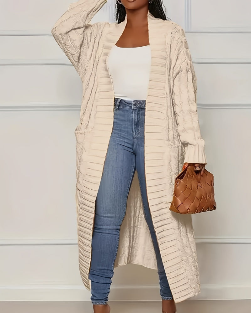 Women's Longline Textured Open Front Cardigan