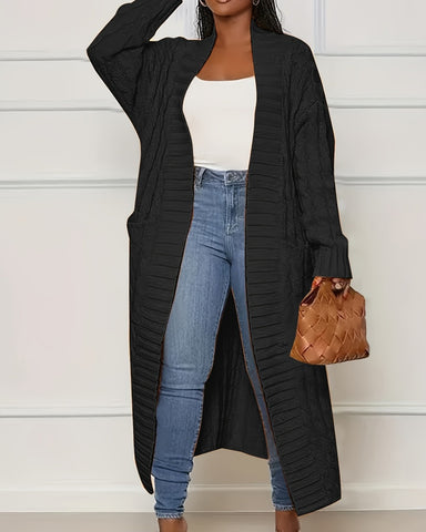 Women's Longline Textured Open Front Cardigan