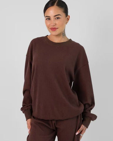 Women's Waffle Texture Long Sleeve Lounge Set