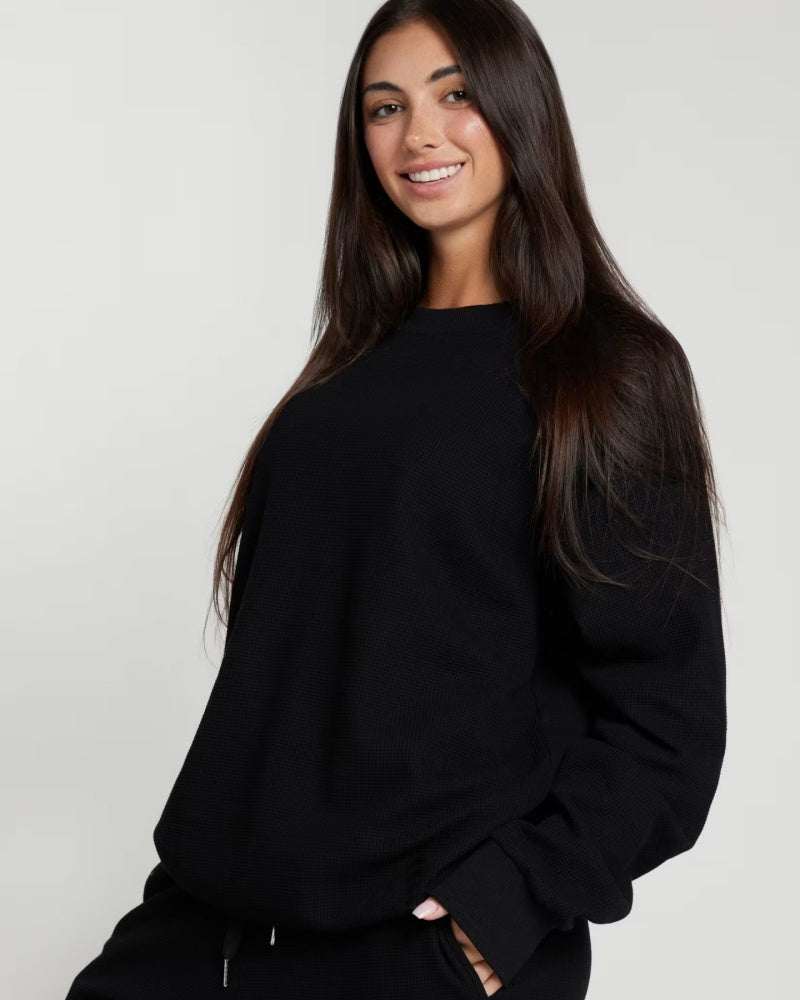 Women's Waffle Texture Long Sleeve Lounge Set