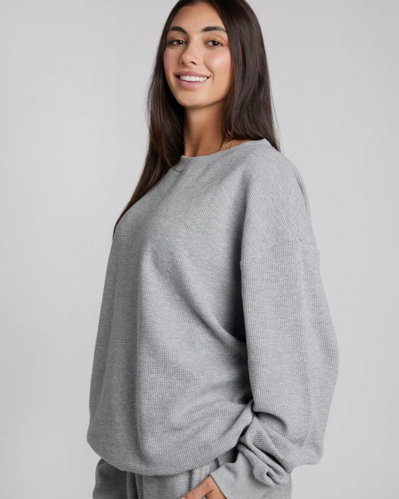 Women's Waffle Texture Long Sleeve Lounge Set