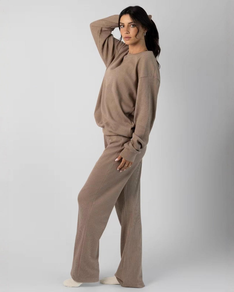Women's Waffle Texture Long Sleeve Lounge Set