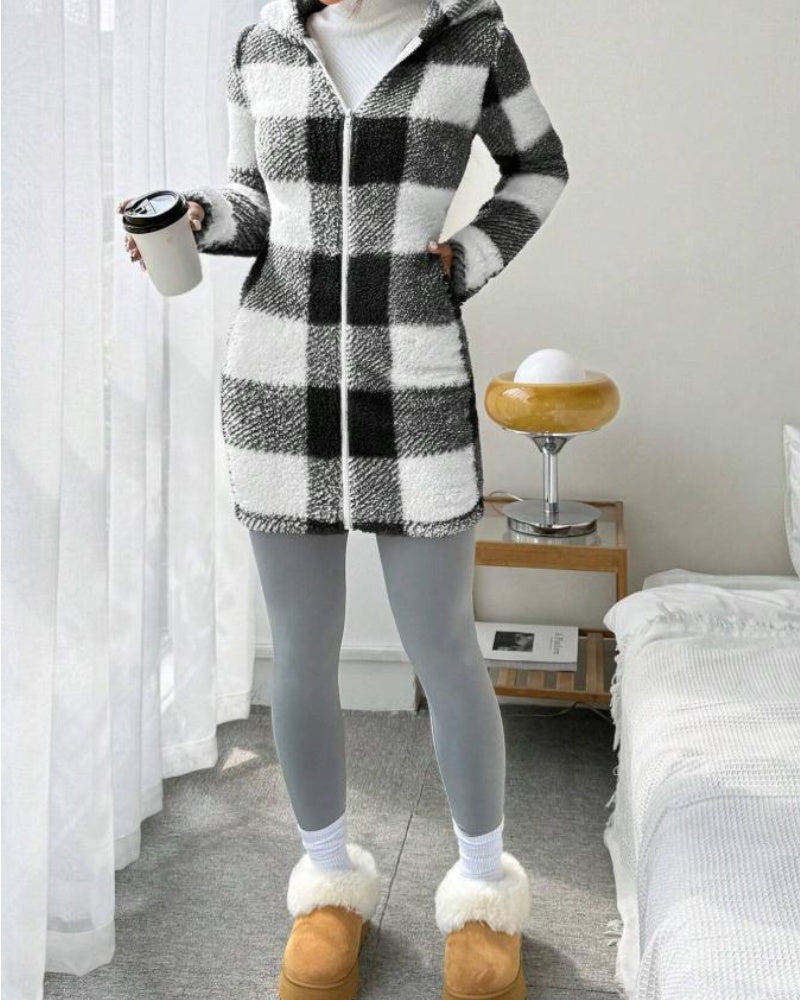 Women's Plaid Fleece Hooded Coat All Seasons Wear