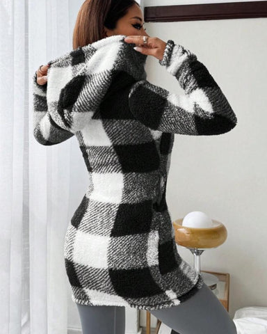 Women's Plaid Fleece Hooded Coat All Seasons Wear