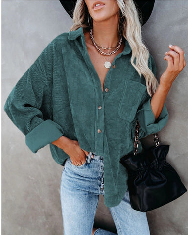 Women's  Drop Shoulder Corduroy Shirt with Pocket