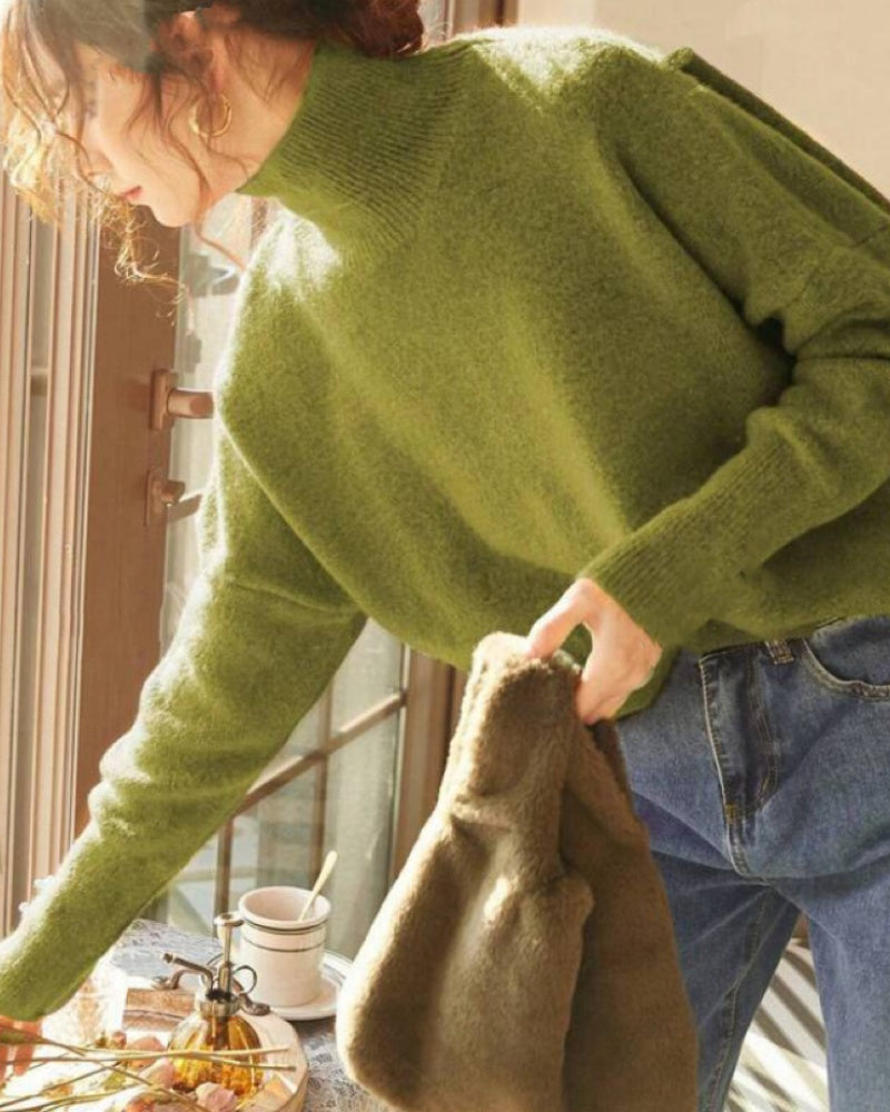 Women's High Neck Knit Sweater Loose French Style