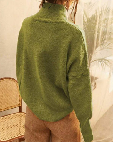 Women's High Neck Knit Sweater Loose French Style